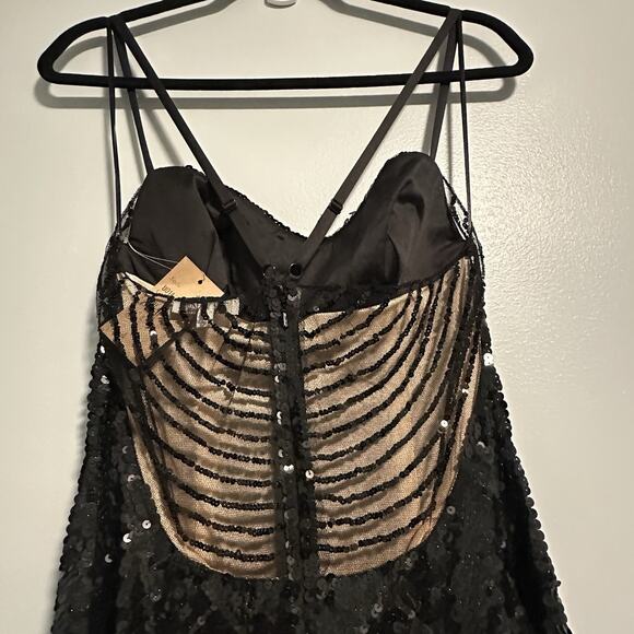 Mandalay 4 Dress Spaghetti Strap Sequin Sheer Hi Lo Cocktail Black NWT VTG - Picture 7 of 12